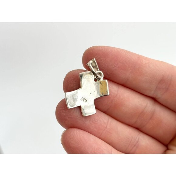 Cross Shaped Marcasite Accented Sterling Silver 925 Vintage Pendant - Picture 6 of 10